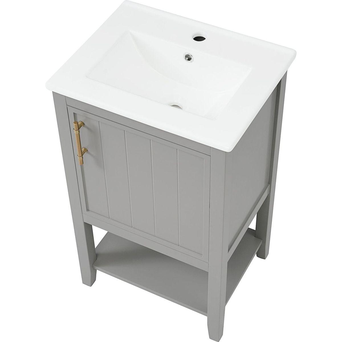 20" Bathroom Vanity with Sink, Bathroom Cabinet with Soft Closing Door, Storage Rack and Open Shelf, Grey