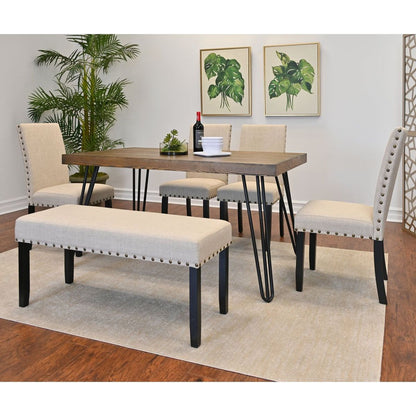 Amisos 6-Piece Dining Set, Hairpin Dining Table with 4 Chairs and Upholstery Bench, 3 Color Options