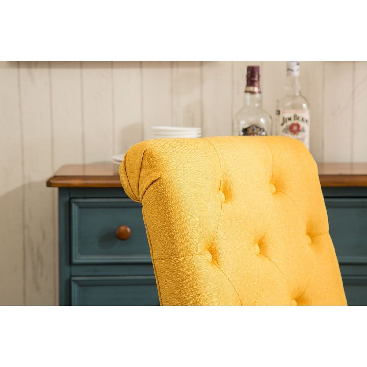 Habit Solid Wood Tufted Parsons Dining Chair, Set of 2, Yellow