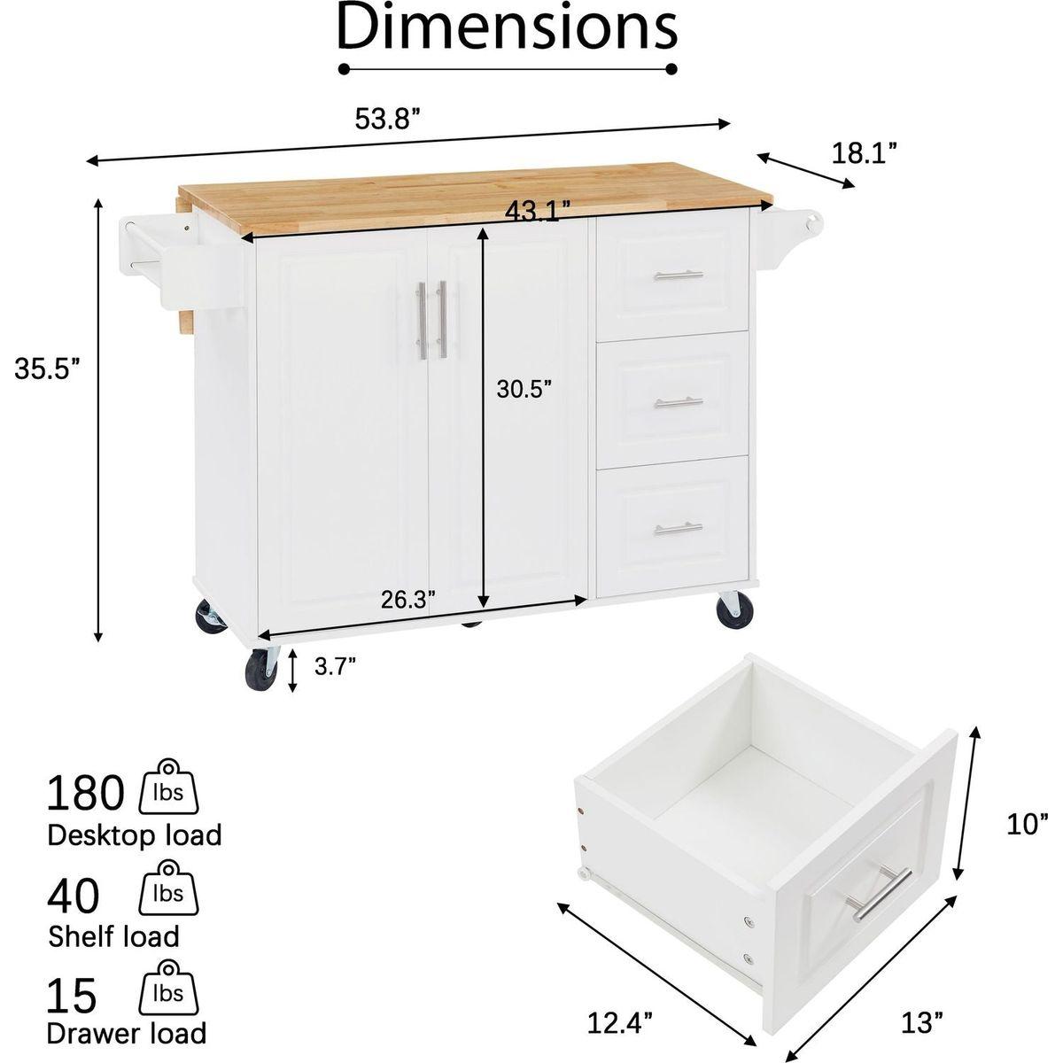 Kitchen Island with Drop Leaf Countertop, Rolling Kitchen Island Cart, Barn Door Kitchen Island Table with Storage Cabinet and Tower Rack, Island Table On Wheels for Kitchen, White