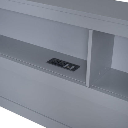 Wooden Full Size DayBed with 2 Drawers, DayBed with Storage Shelf and USB Charging Ports,Grey - Streamdale Furniture