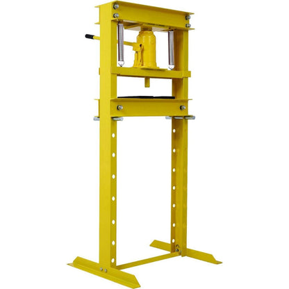 Hydraulic Shop Press, 12-Ton Capacity, Floor Mount, with Press Plates, H-Frame Garage Floor Press, Adjustable Working Table Height,, yellow
