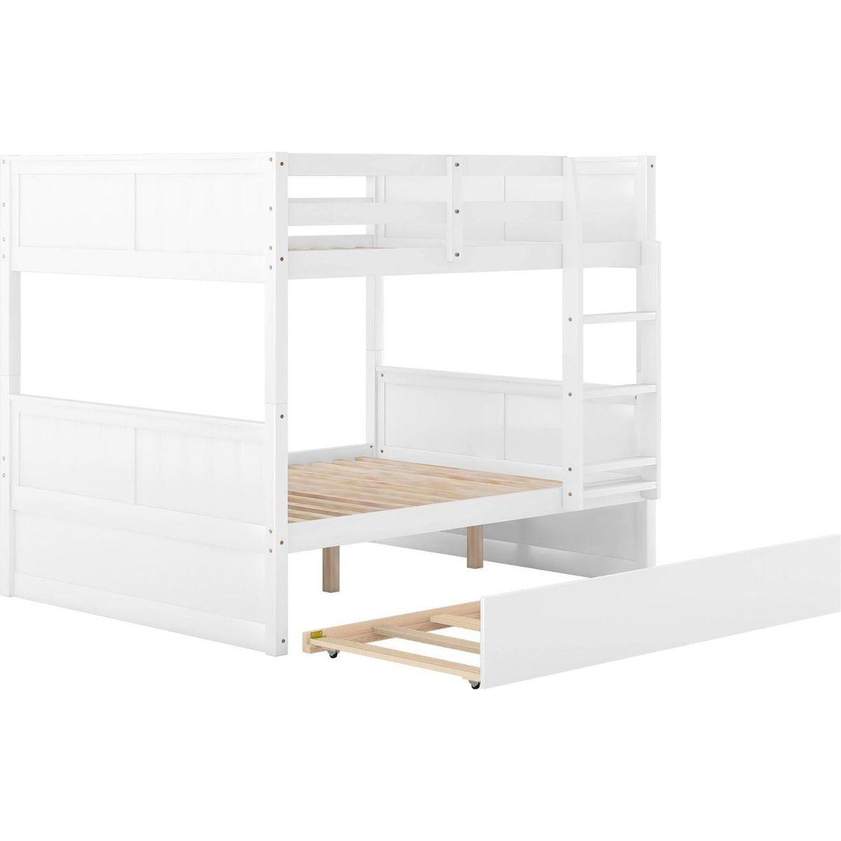 Full Over Full Bunk Bed with Twin Size Trundle, White