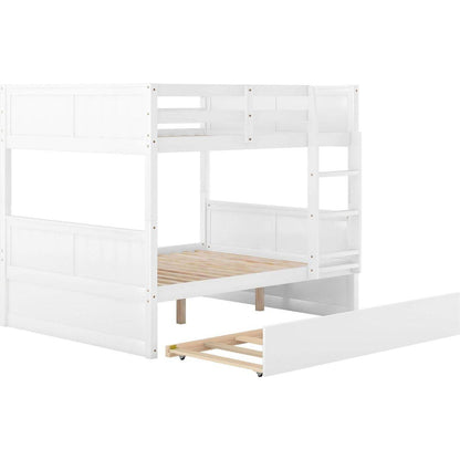 Full Over Full Bunk Bed with Twin Size Trundle, White