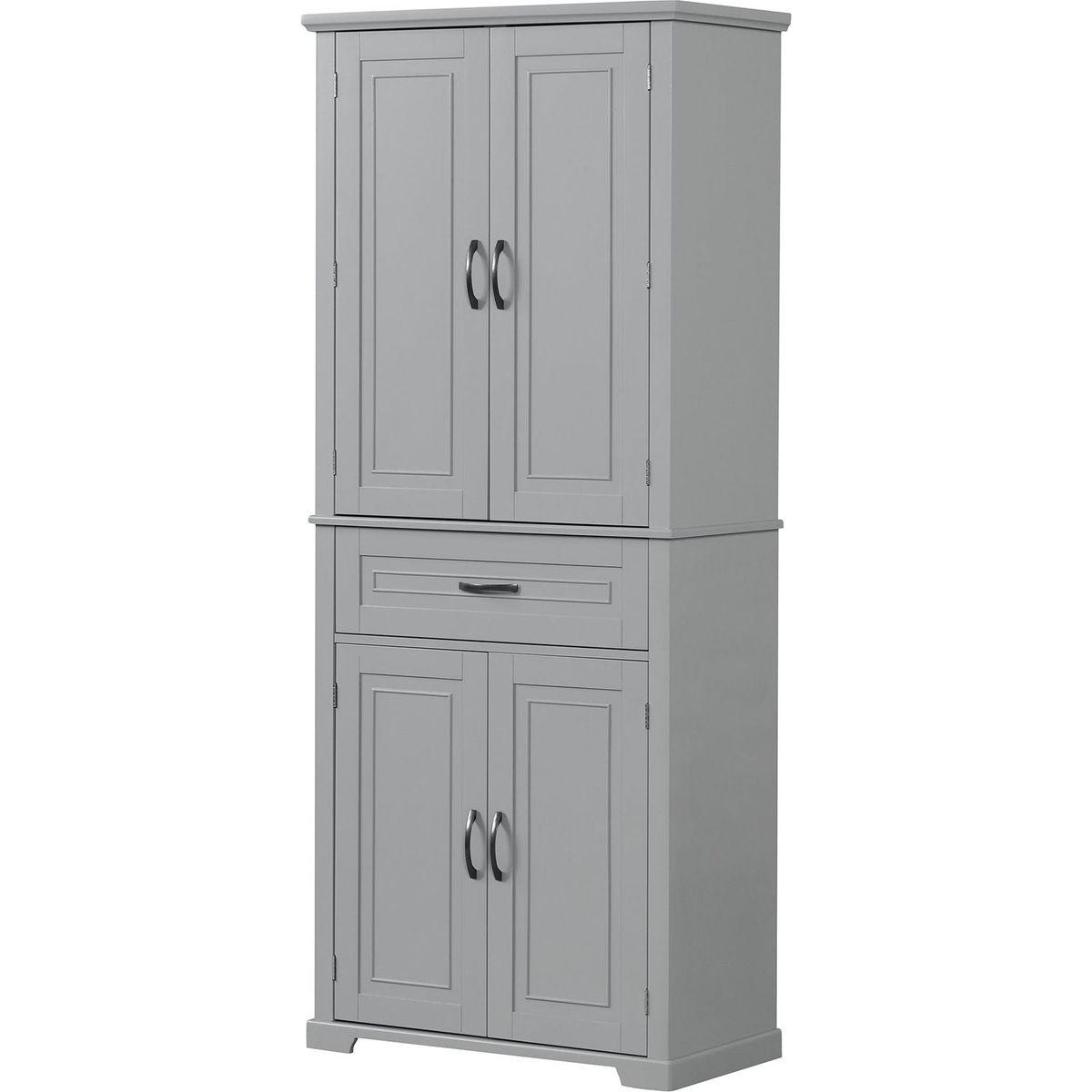 Bathroom Storage Cabinet with Doors and Drawer, Multiple Storage Space, Adjustable Shelf, Grey