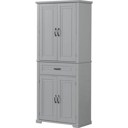 Bathroom Storage Cabinet with Doors and Drawer, Multiple Storage Space, Adjustable Shelf, Grey