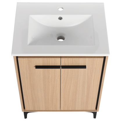 24 Inch Bathroom Vanity Base with basin, Storage Cabinet with Doors, Engineered Wood