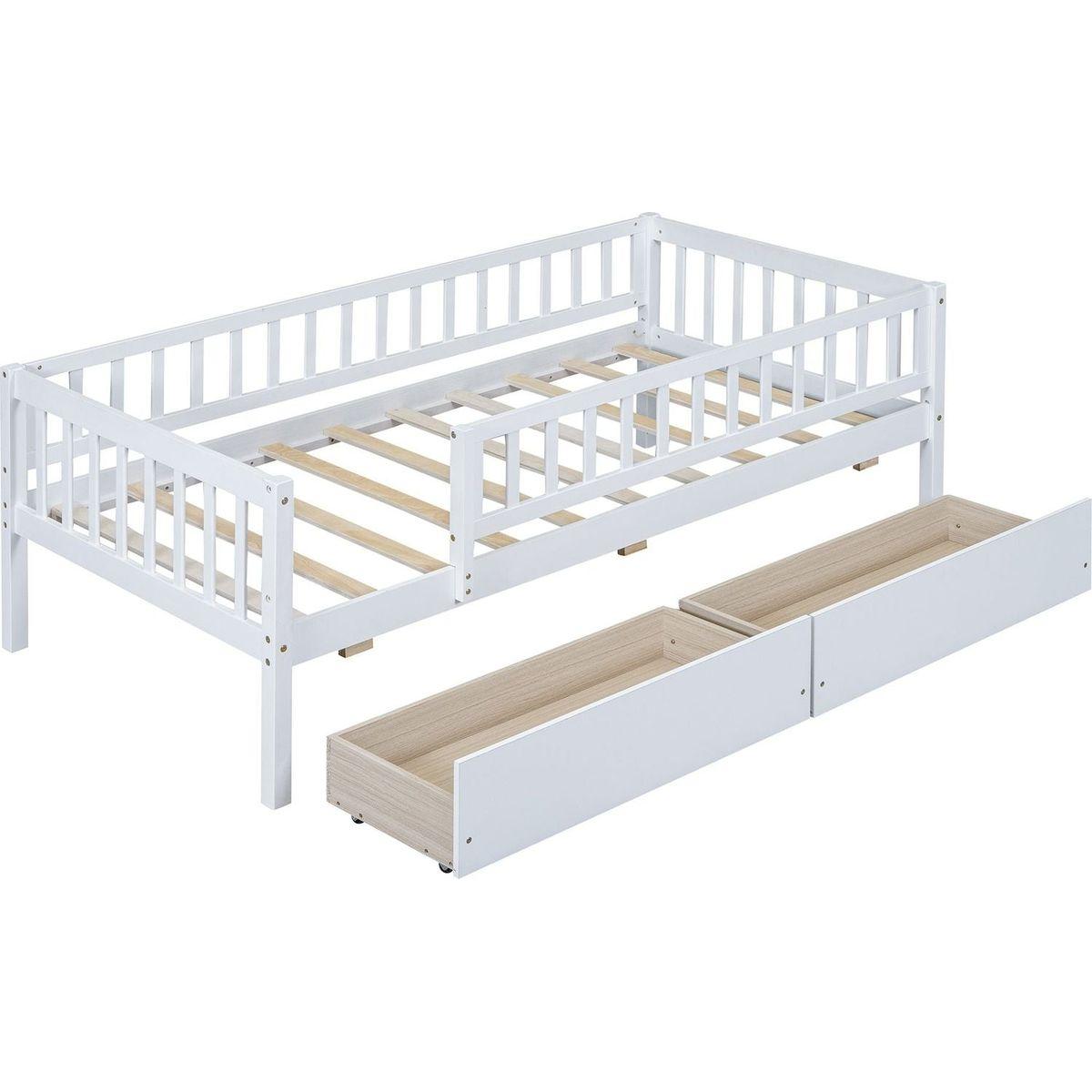 Twin Size Daybed Wood Bed with Two Drawers, White