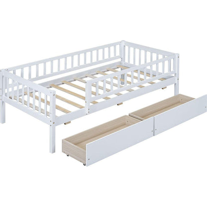 Twin Size Daybed Wood Bed with Two Drawers, White