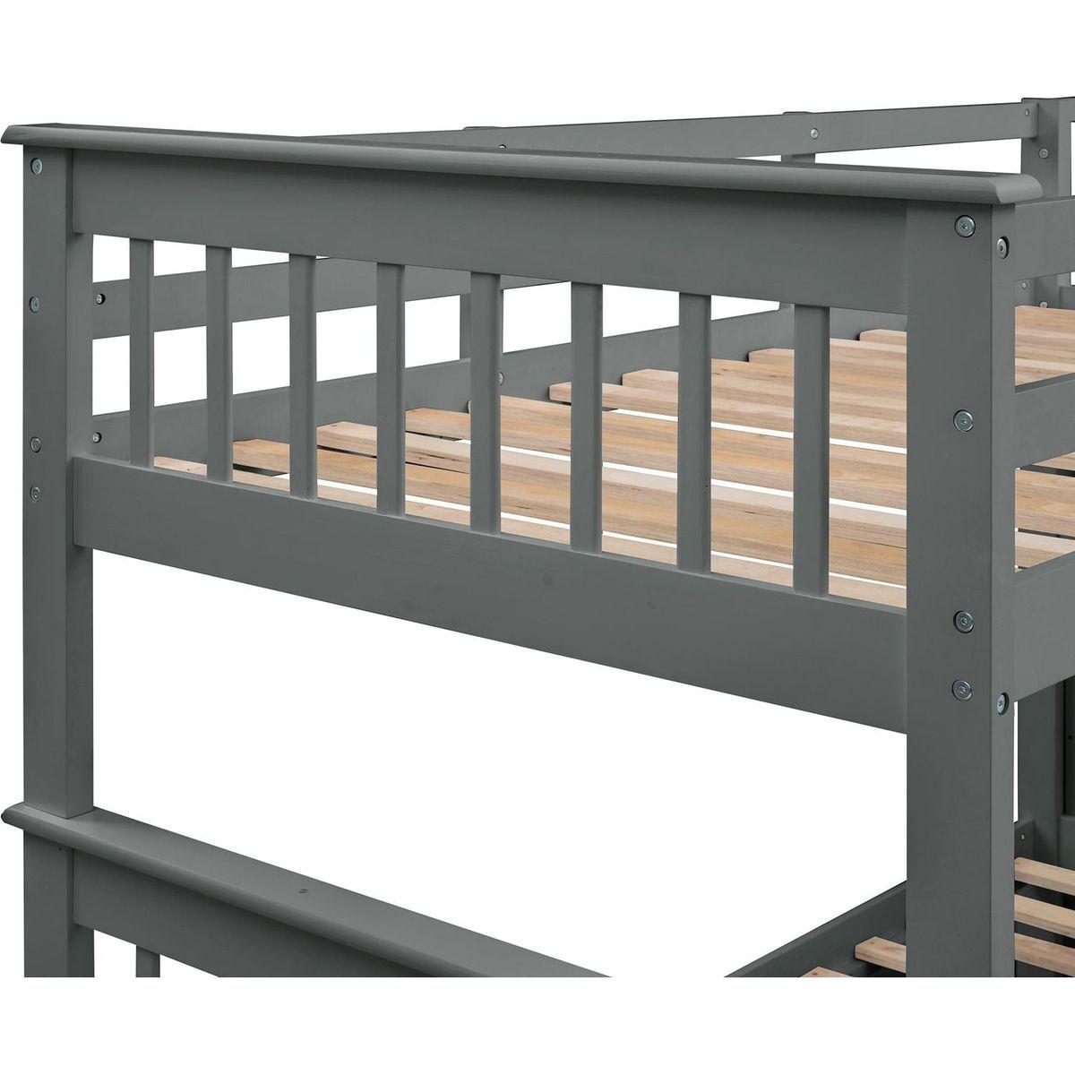 Stairway Twin-Over-Full Bunk Bed with Twin size Trundle, Storage and Guard Rail for Bedroom, Dorm, for Adults, Gray