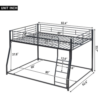 Metal Floor Bunk Bed, Full XL over Queen, Black