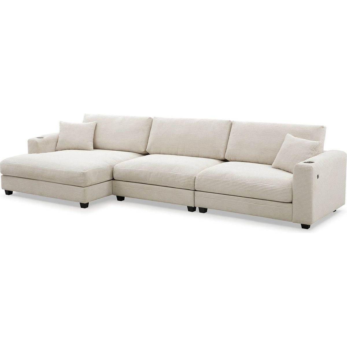 134x54"Oversized Corduroy Sectional Sofa,L Shaped Cloud Couch with USB Charging Port,Cup Holder,Deep Seat Sofa Bed with 50" Chaise,Comfy Indoor Furniture for Living Room,3 Colors