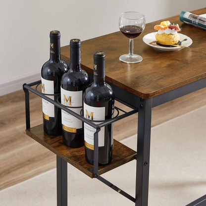Bar Table Set with wine bottle storage rack. Rustic Brown, 47.24" L x 15.75" W x 35.43" H.