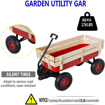 outdoor sport wagon tools cart wooden side panels air tires Wagon (red)