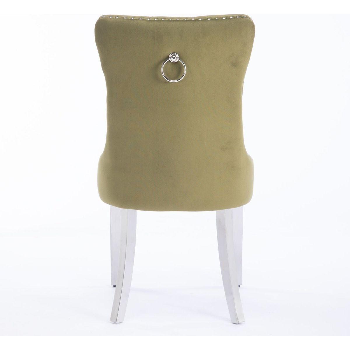 Nikki Collection Modern, High-end Tufted Solid Wood Contemporary Velvet Upholstered Dining Chair with Chrome Stainless Steel Plating Legs,Nailhead Trim,Set of 2,Olive-Green and Chrome