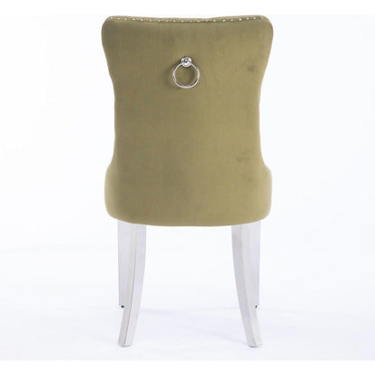 Nikki Collection Modern, High-end Tufted Solid Wood Contemporary Velvet Upholstered Dining Chair with Chrome Stainless Steel Plating Legs,Nailhead Trim,Set of 2,Olive-Green and Chrome