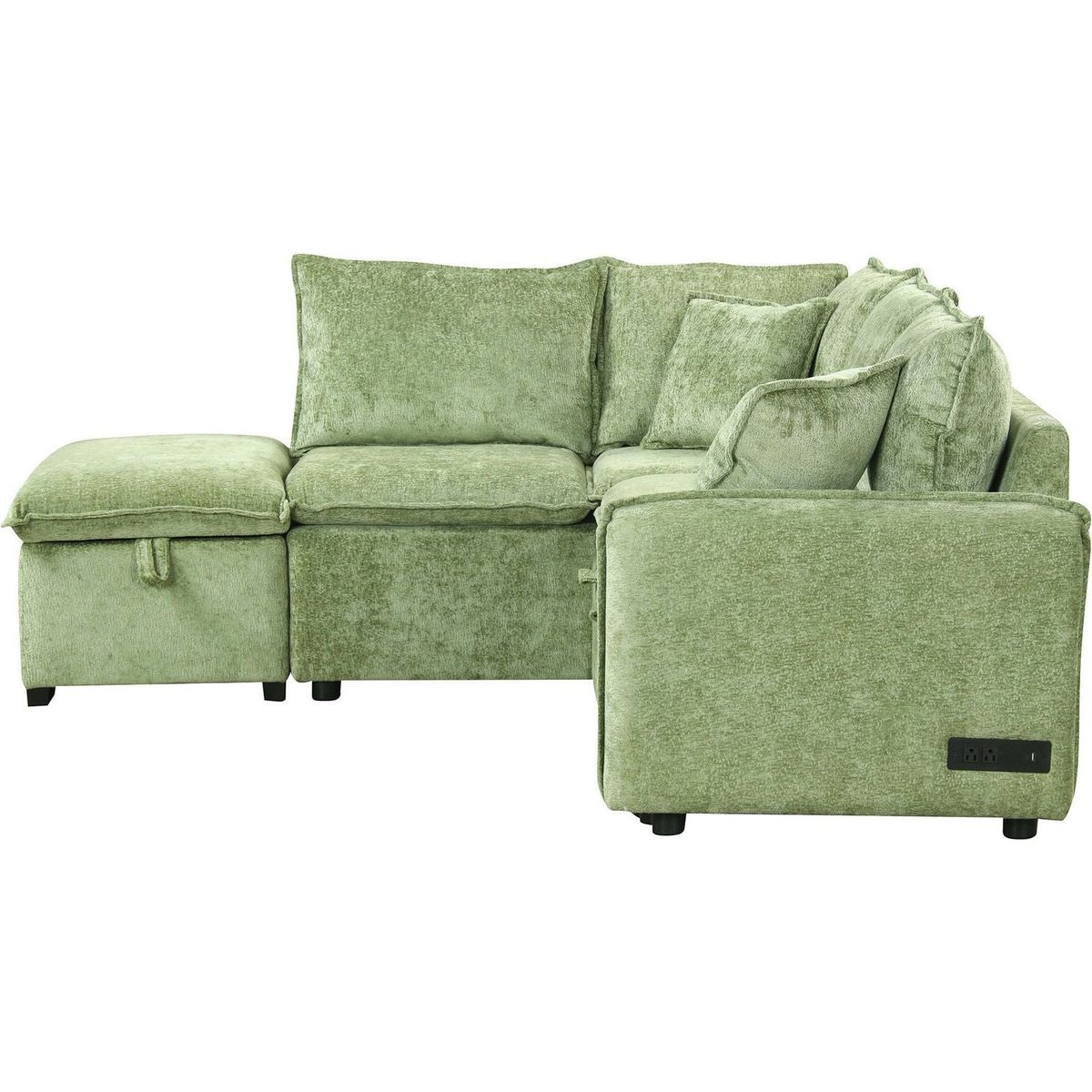 82.67"Convertible Sofa Bed Sectional Sofa Sleeper L-shaped Sofa with a Storage Ottoman,Two Pillows, Two Power Sockets and Two USB Ports for Living Room, Green