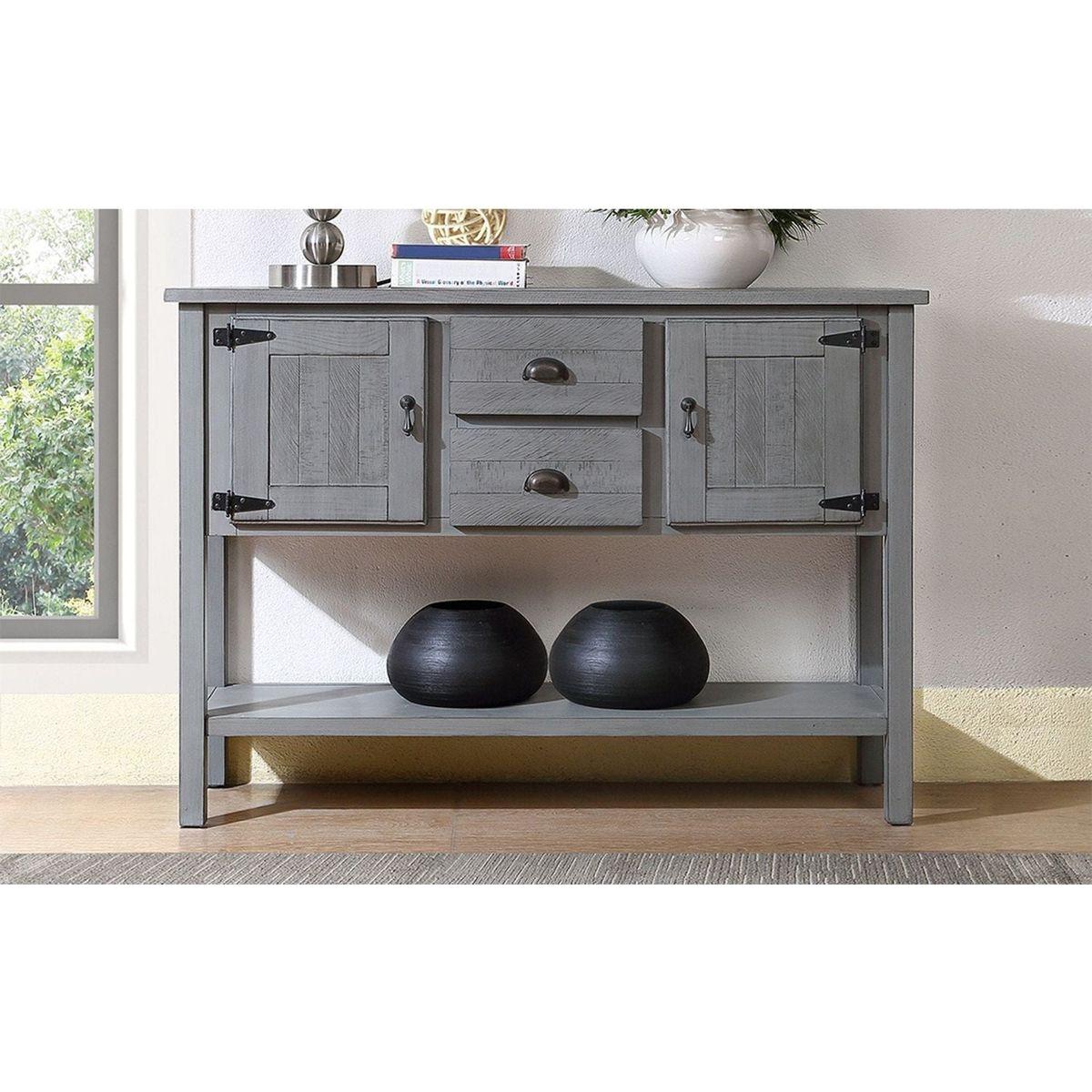 48" Solid Wood Sideboard Console Table with 2 Drawers and Cabinets and Bottom Shelf, Retro Style Storage Dining Buffet Server Cabinet for Living Room Kitchen Dining Room(Antique Gray)