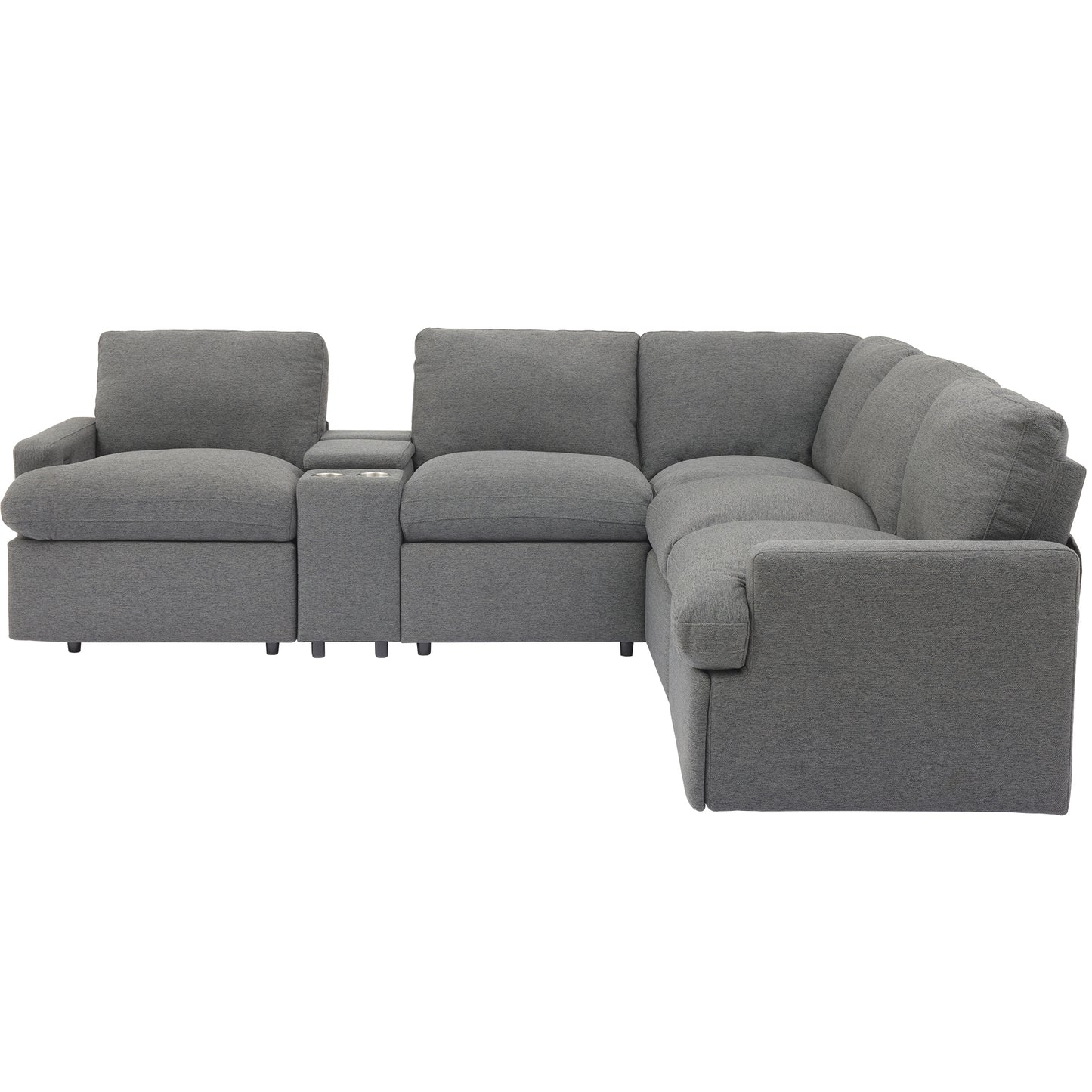 104" Power Recliner Corner Sofa Home Theater Reclining Sofa Sectional Couches with Storage Box, Cup Holders, USB Ports and Power Socket for Living Room, Dark Grey