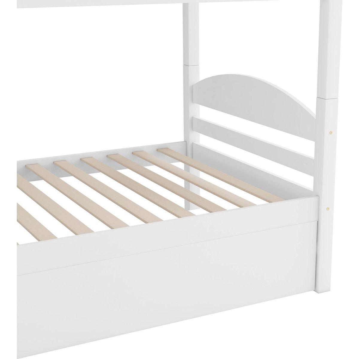 Twin L-Shaped Bunk bed with Trundle-White{O