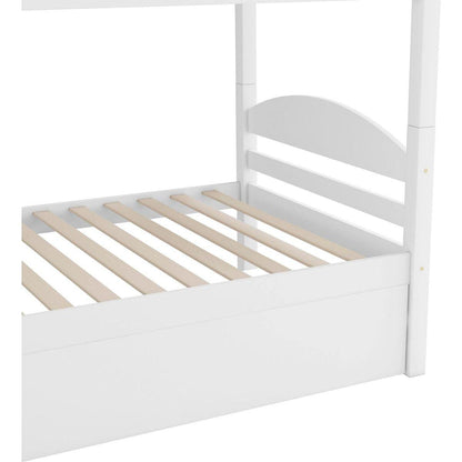 Twin L-Shaped Bunk bed with Trundle-White{O