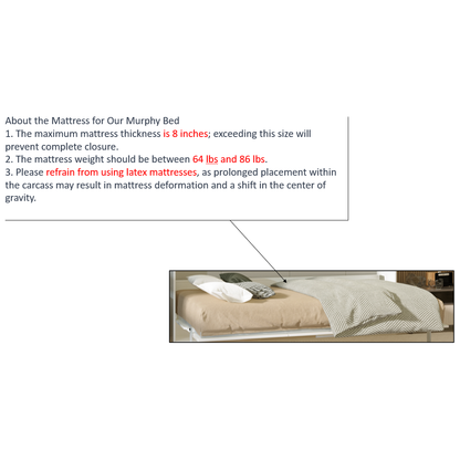 Mordern Design Twin Size Horizontal Murphy Bed with Shelf Storage for Bedroom or Guestroom White Wall Bed Space Saving Hidden Bed with New Style Gas Struts