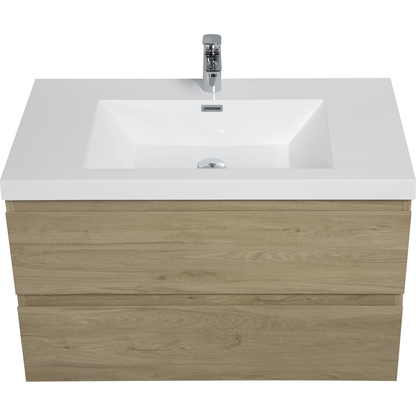 36" Floating Bathroom Vanity with Sink, Modern Wall-Mounted Bathroom Storage Vanity Cabinet with Resin Top Basin and Soft Close Drawers, Natural Oak