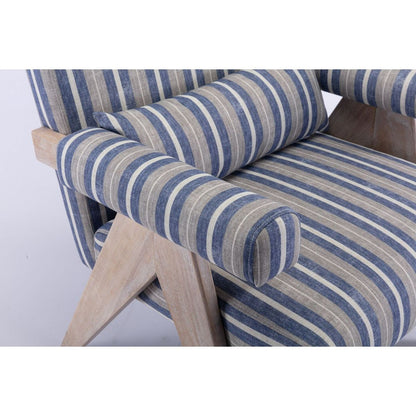 Accent chair, KD rubber wood legs with black finish. Fabric cover the seat. With a cushion.Blue Stripe