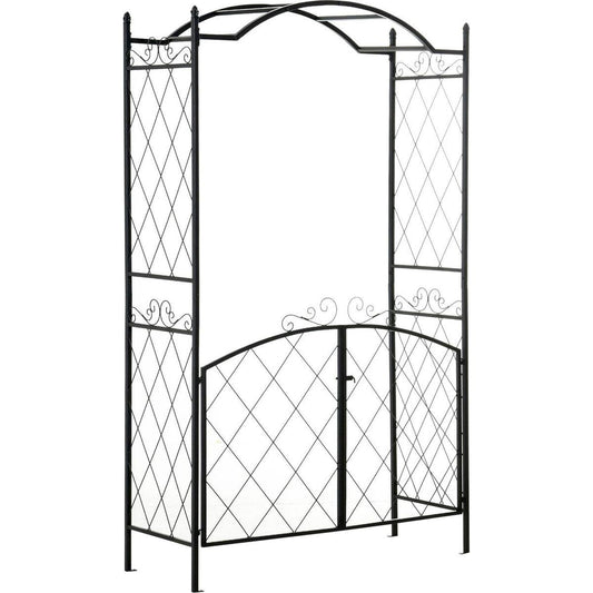 85" Garden Arch Arbor, Metal Arch Trellis with Gate, Garden Archway for Climbing Vines, Wedding Ceremony Decoration, Black
