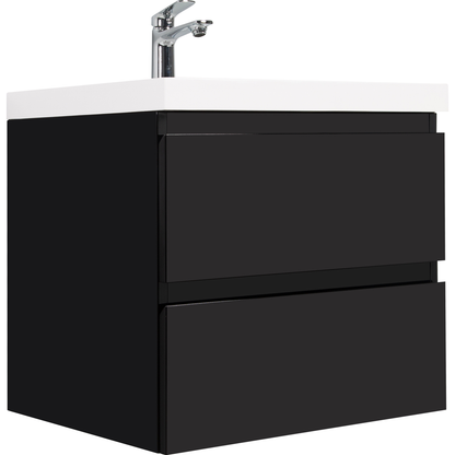 30" Floating Bathroom Vanity with Sink, Modern Wall-Mounted Bathroom Storage Vanity Cabinet with Resin Top Basin and Soft Close Drawers, Glossy Black