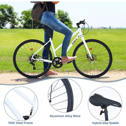 7 Speed Hybrid bike Disc Brake 700C Road Bike For men women's City Bicycle