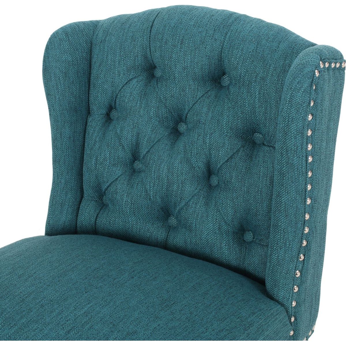 Vienna Contemporary Fabric Tufted Wingback 31 Inch Counter Stools, Set of 2, Teal and Dark Brown