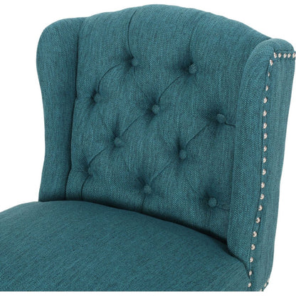 Vienna Contemporary Fabric Tufted Wingback 31 Inch Counter Stools, Set of 2, Teal and Dark Brown