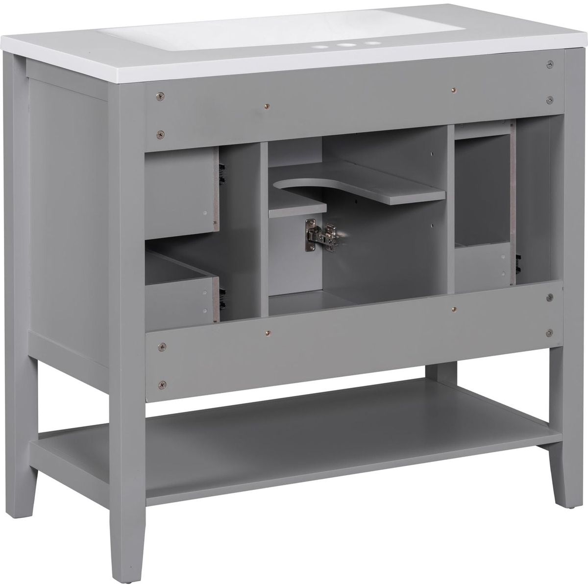 36" Bathroom Vanity with Sink Combo, One Cabinet and Three Drawers, Solid Wood and MDF Board, Grey