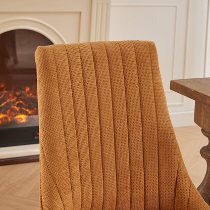 Rayon Cloth Flocking Linen Dining Chairs Channel Kitchen Dinner Chair Comfy Fabric Upholstered Accent Chair for Dining Room with Curved Solid Wood Legs,Set of 2 (Gold)