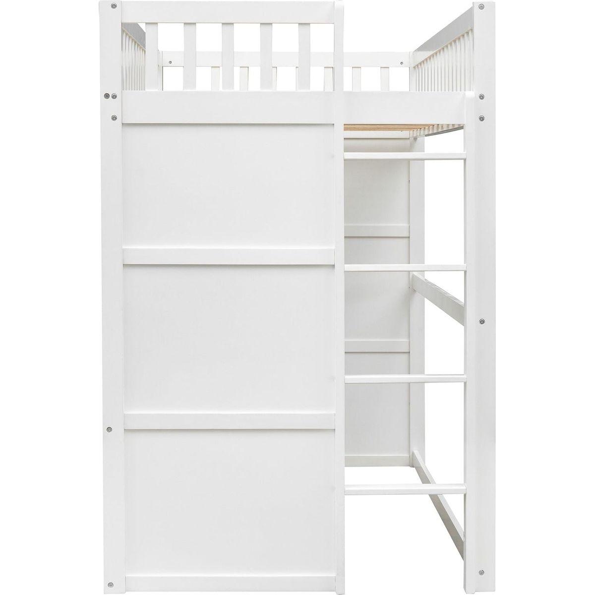 Twin Size House Loft Bed With Ladder-White+Gray Frame
