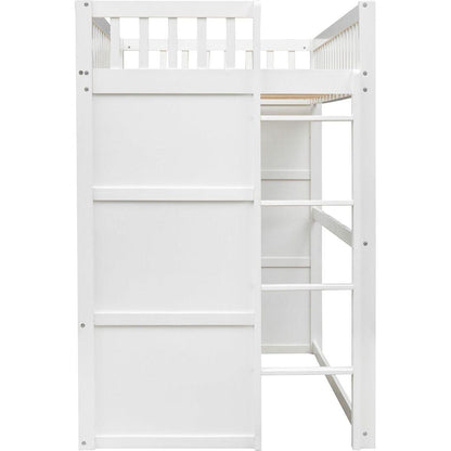 Twin Size House Loft Bed With Ladder-White+Gray Frame