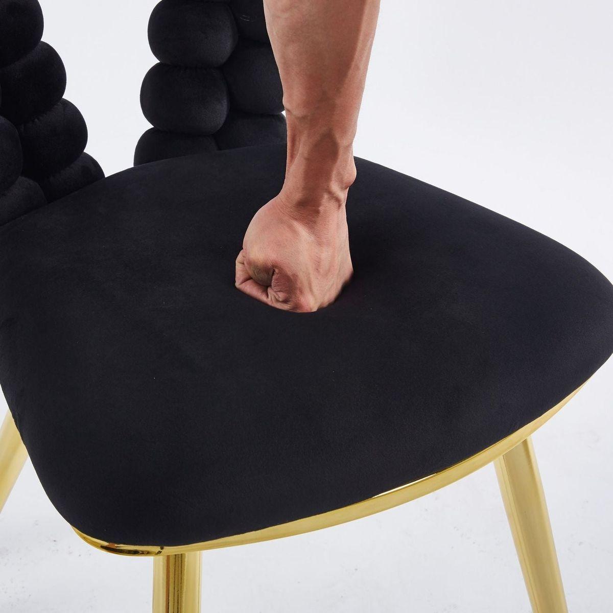 Modern chair(set of 2 ) with golden color iron tube legs, black soft cushions and comfortable backrest, suitable for dining room, living room, cafe,hairball back - Streamdale Furniture