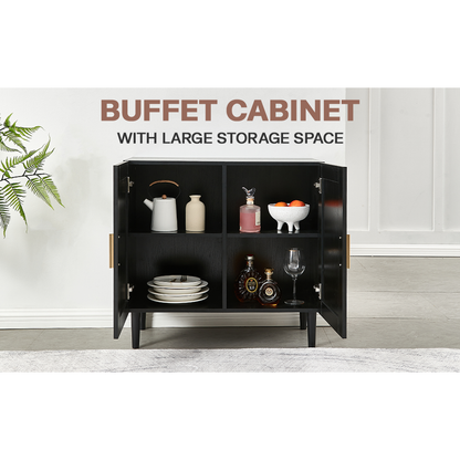 Side panel buffet cabinet with natural rattan door, rattan storage cabinet with adjustable shelves, side panel and buffet with storage space, modern console cabinet in bedroom and living room - Streamdale Furniture