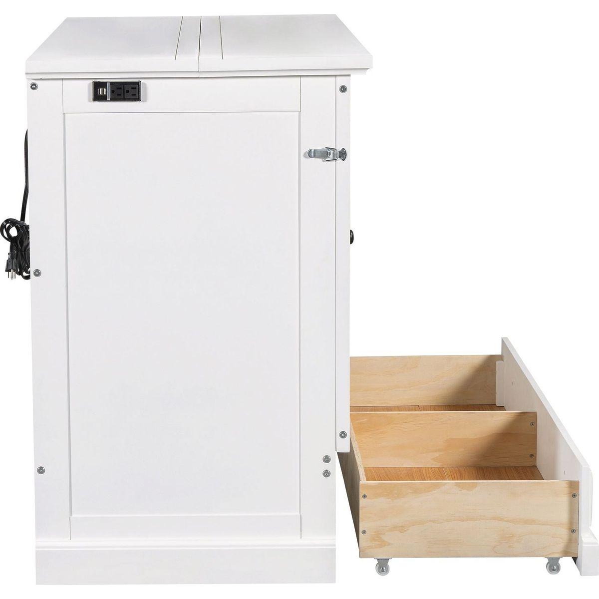 Solid Pine Murphy Bed Chest Cube Cabinet Bed with Charging Station and Large Storage Drawer for Home Office or Small Room,Full,White