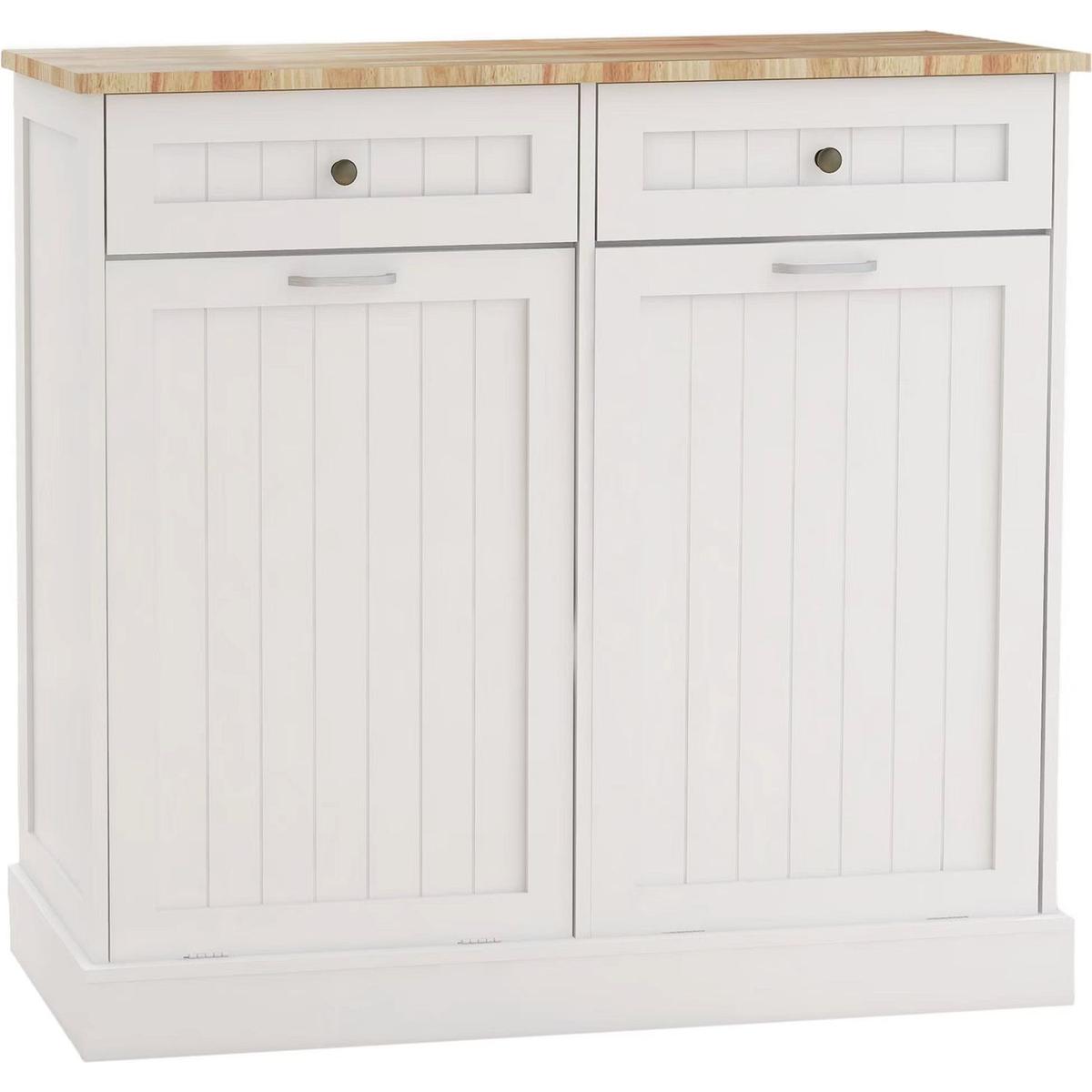 Two Drawers and Two-Compartment Tilt-Out Trash Cabinet Kitchen Trash Cabinet-White