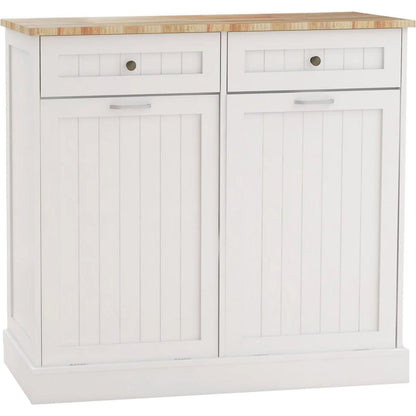 Two Drawers and Two-Compartment Tilt-Out Trash Cabinet Kitchen Trash Cabinet-White