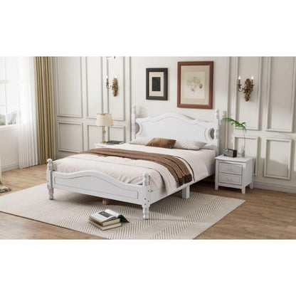 Full Size Wood Platform Bed Frame,Retro Style Platform Bed with Wooden Slat Support,White