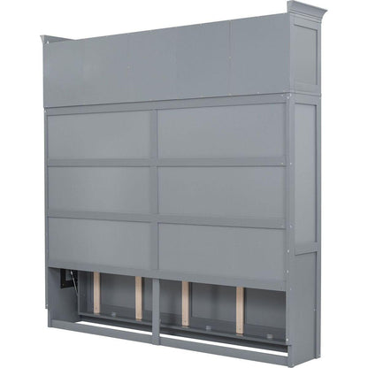 Full Size Murphy Bed Wall Bed with Top Cabinets,Gray