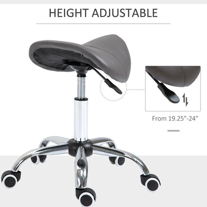 Ergonomic Rolling Saddle Stool PU Leather Hydraulic Spa Stool Height Adjustable Swivel Drafting Medical Salon Chair, Grey