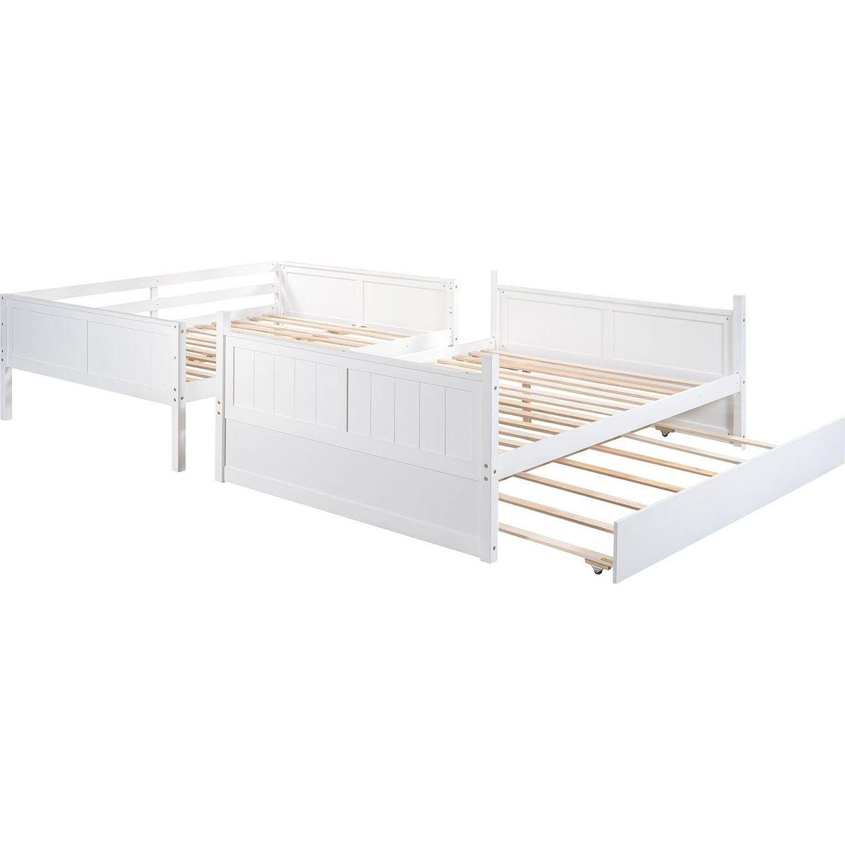 Full Over Full Bunk Bed with Twin Size Trundle, White