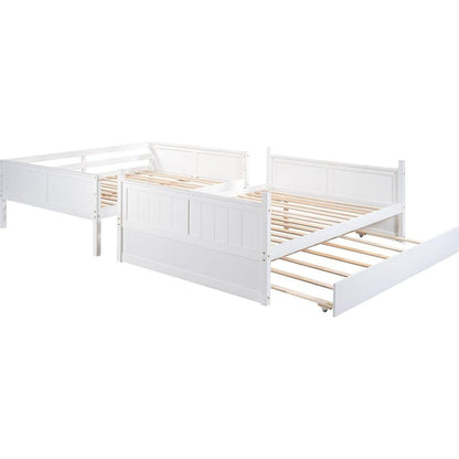 Full Over Full Bunk Bed with Twin Size Trundle, White