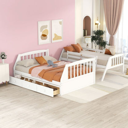 Twin-Over-Full Bunk Bed with Drawers氓Ladder and Storage Staircase, White