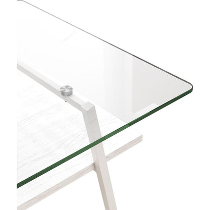 Rectangle Coffee Table, Tempered Glass Tabletop with White Metal Legs, Modern Table for Living Room, Transparent Glass