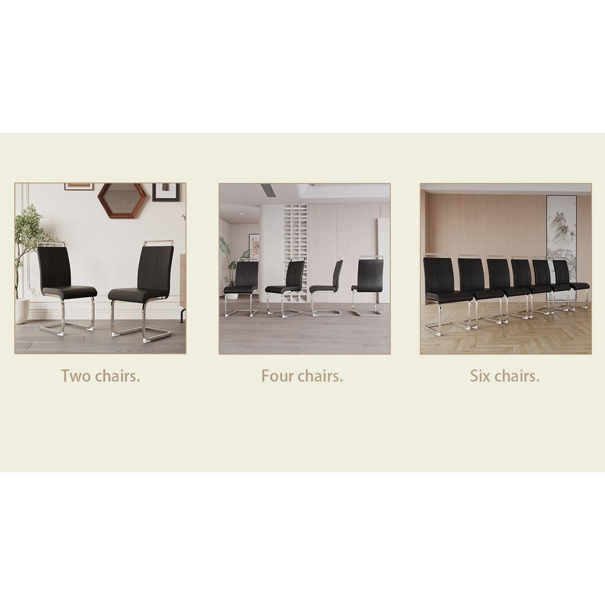 Modern Dining Chairs,PU Faux Leather High Back Upholstered Side Chair with C-shaped Tube plating Metal Legs for Dining Room Kitchen Vanity Patio Club Guest Office Chair (Set of 4) (Black+PU Leather)